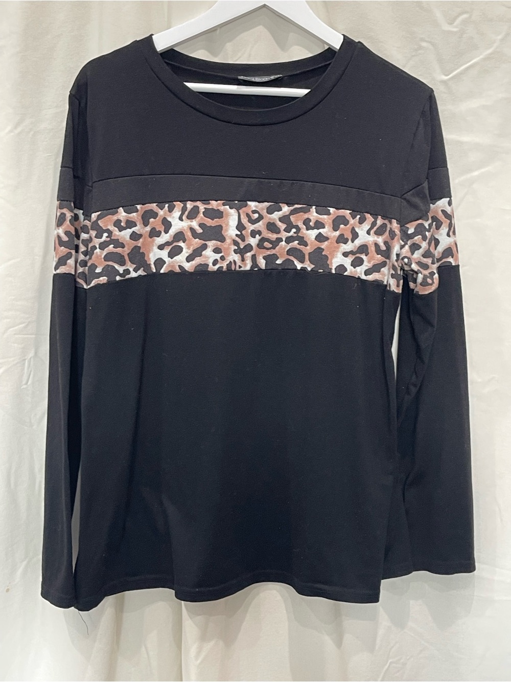 Black Long-Sleeve Tee with Leopard Accent
